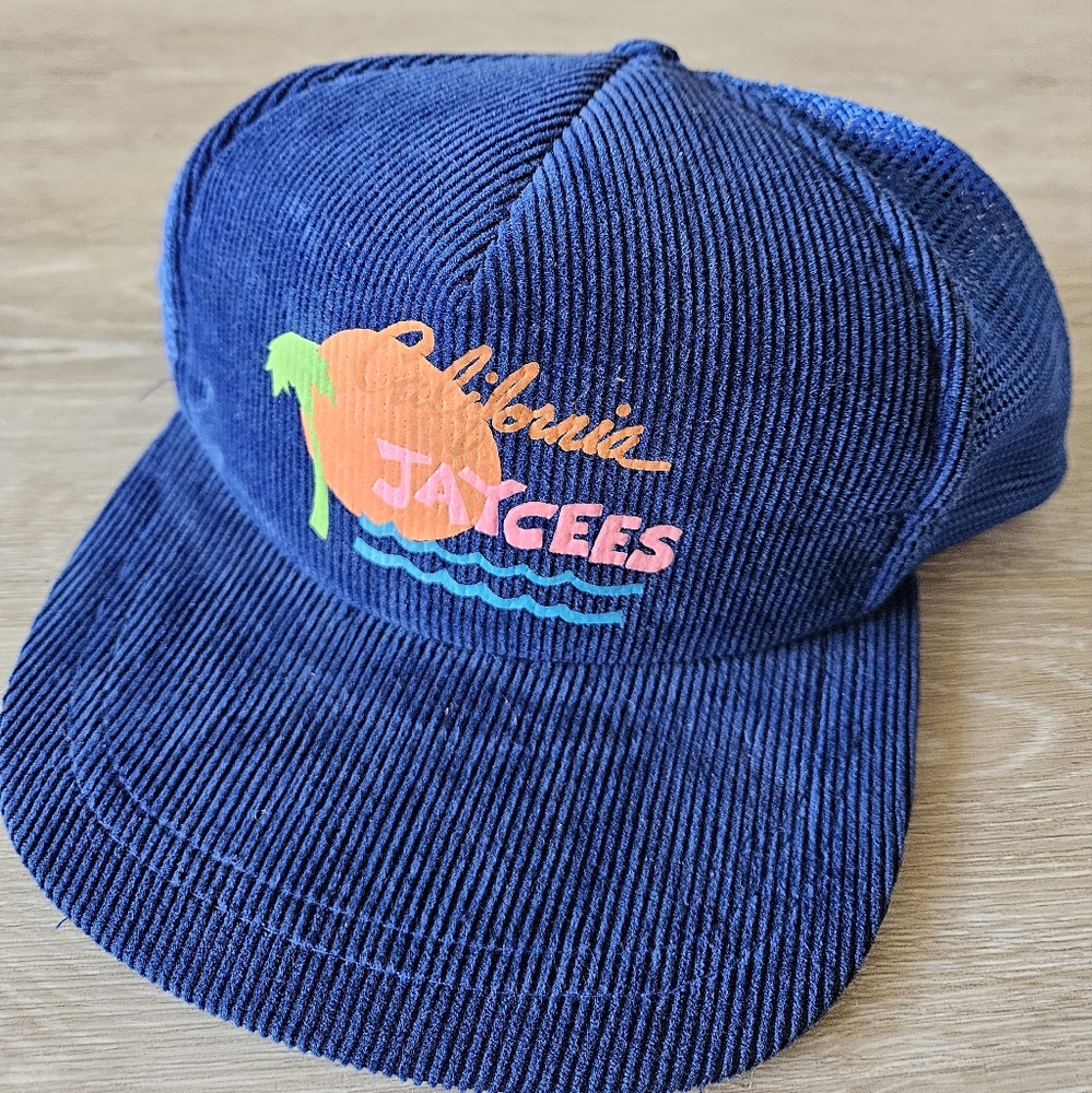 VTG California Jaycees Corduroy Mesh Trucker Hat Blue Sportcap OS